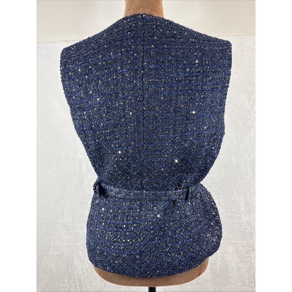 Zara Women's Size L Navy Structured Belted Sequin Vest NEW NWT - Picture 4 of 11